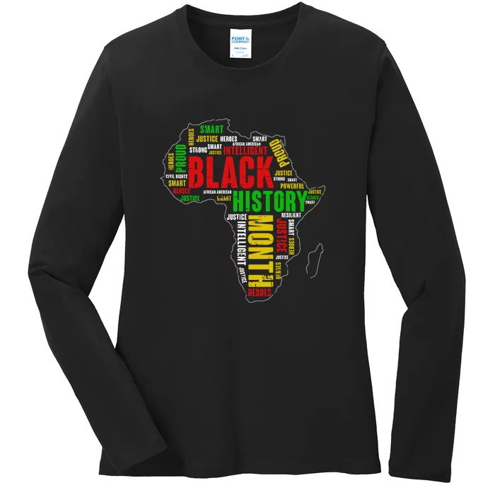 African Map Black History Month Gift Afro America Ladies Long Sleeve Shirt