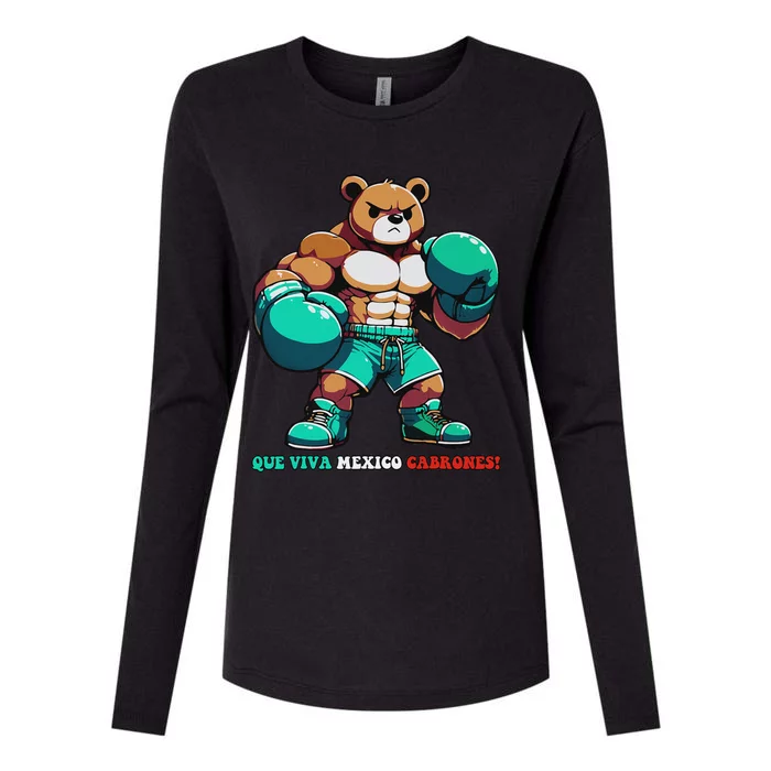 Alvarez Mexicano Boxing Bear Mexican Pride Patriotic Retro Womens Cotton Relaxed Long Sleeve T-Shirt