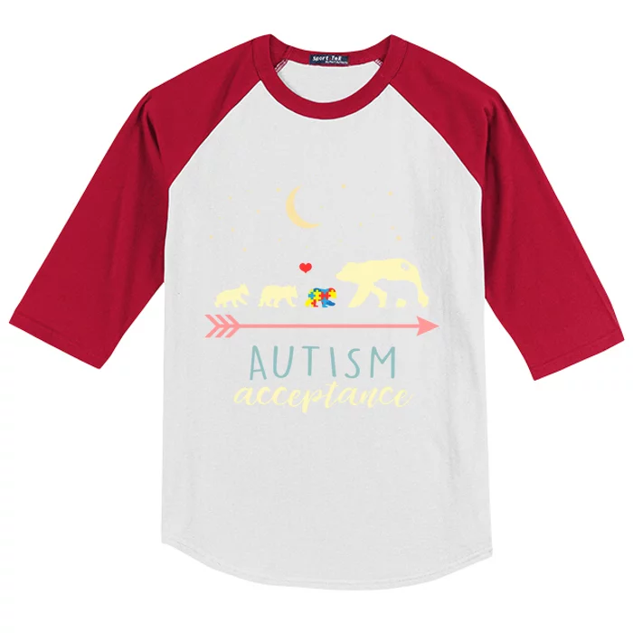 Autism Mama Bear With 4 Cubs Meaningful Gift Kids Colorblock Raglan Jersey