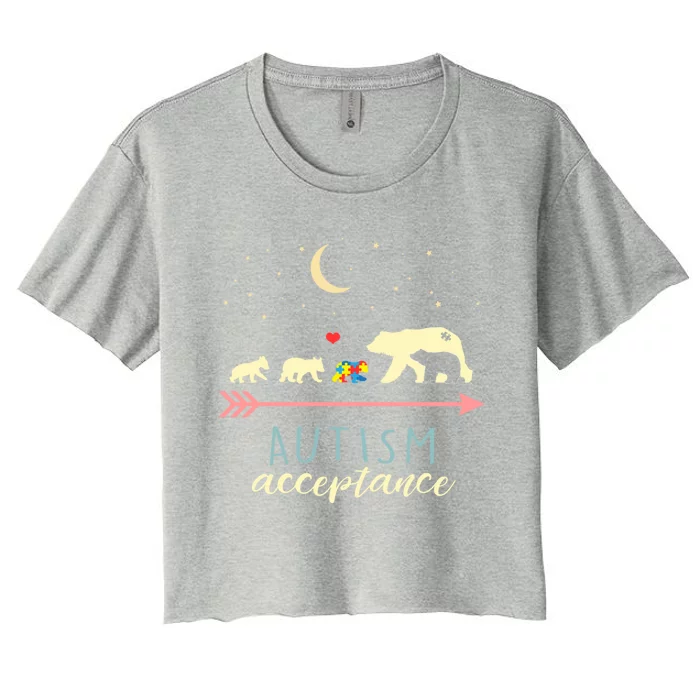 Autism Mama Bear With 4 Cubs Meaningful Gift Women's Crop Top Tee