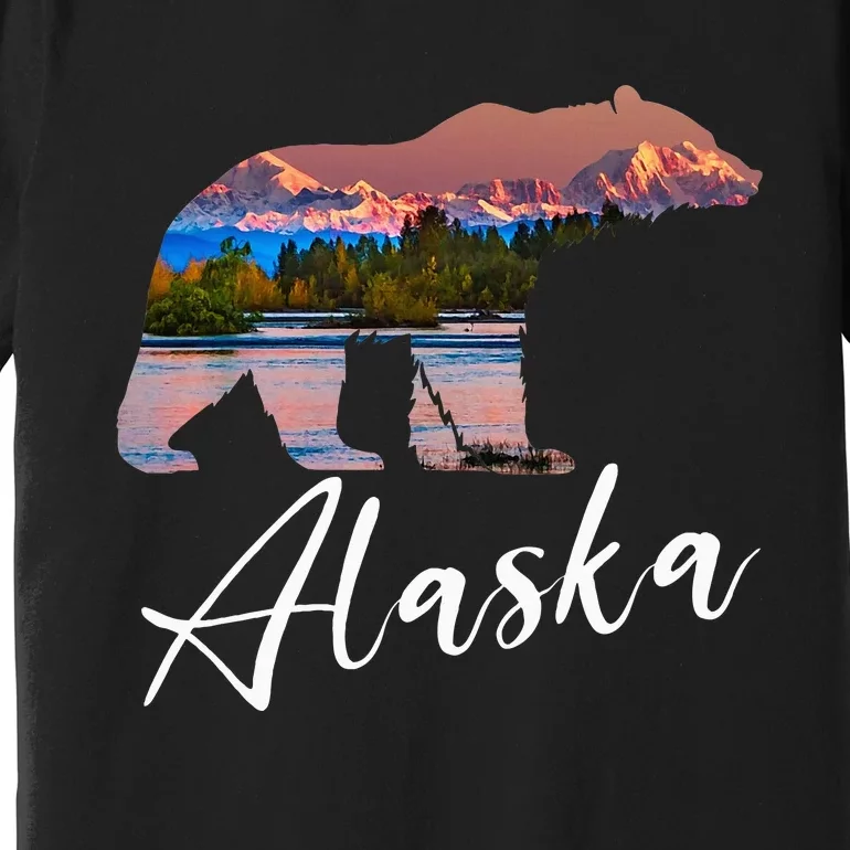 Alaskan Mountains Bear Grizzly Alaska State Souvenirs Premium T-Shirt