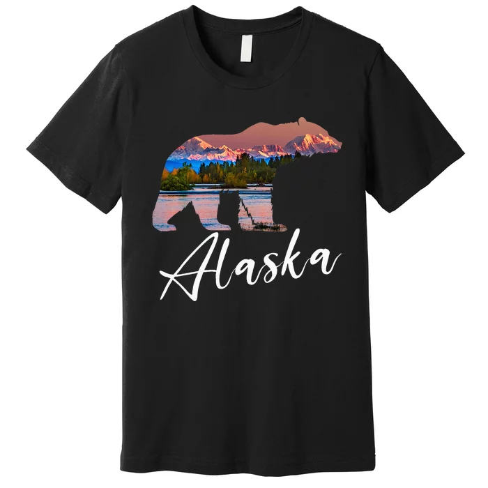 Alaskan Mountains Bear Grizzly Alaska State Souvenirs Premium T-Shirt