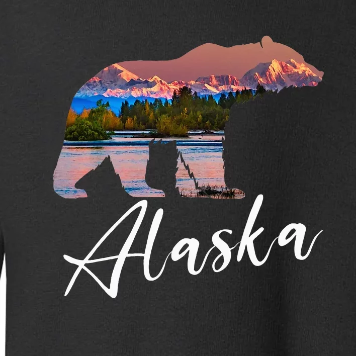 Alaskan Mountains Bear Grizzly Alaska State Souvenirs Toddler Sweatshirt