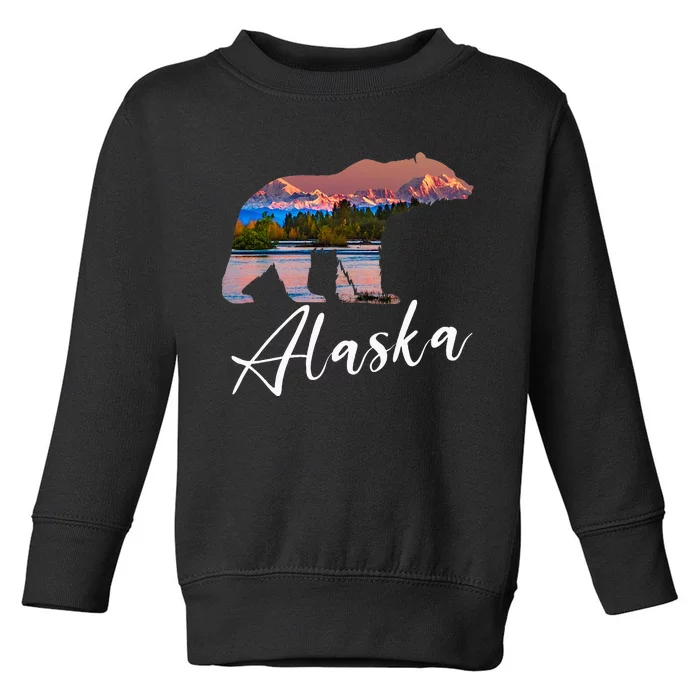 Alaskan Mountains Bear Grizzly Alaska State Souvenirs Toddler Sweatshirt