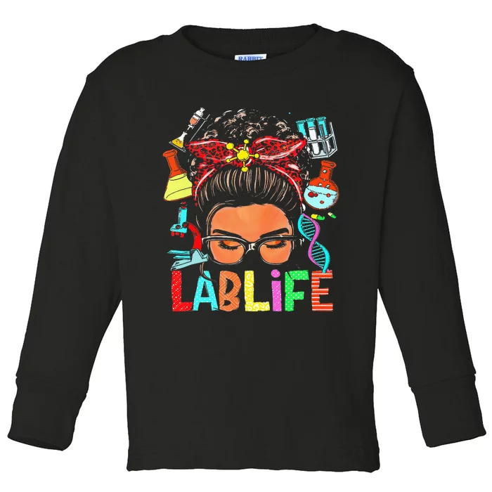 Afro Messy Bun Laboratory Life Lab Week 2024 Lab Technician Toddler Long Sleeve Shirt