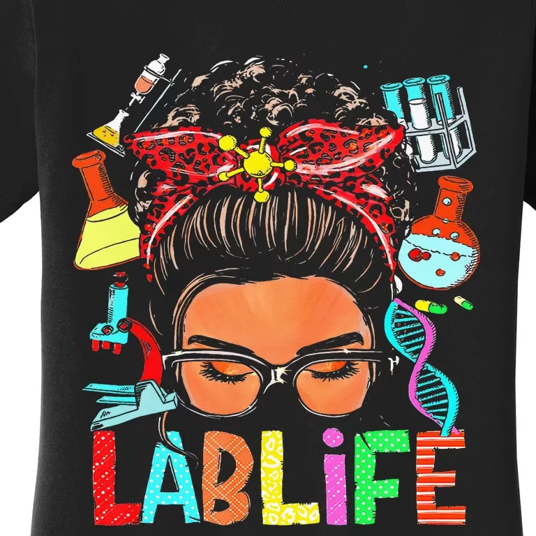 Afro Messy Bun Laboratory Life Lab Week 2024 Lab Technician Women's T-Shirt