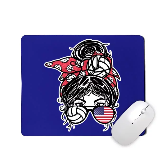 American Messy Bun Hair America Volleyball Fans Jersey Gift Mousepad