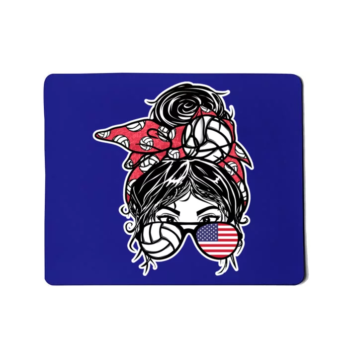 American Messy Bun Hair America Volleyball Fans Jersey Gift Mousepad