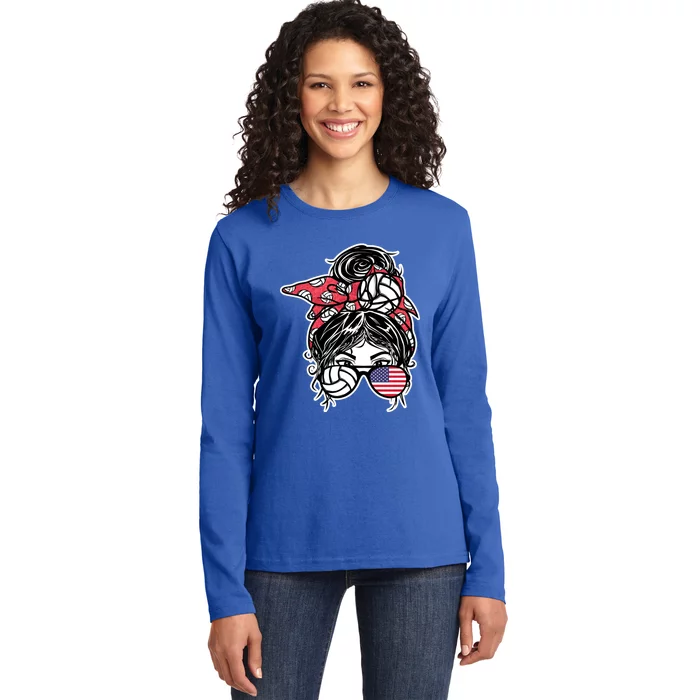 American Messy Bun Hair America Volleyball Fans Jersey Gift Ladies Long Sleeve Shirt