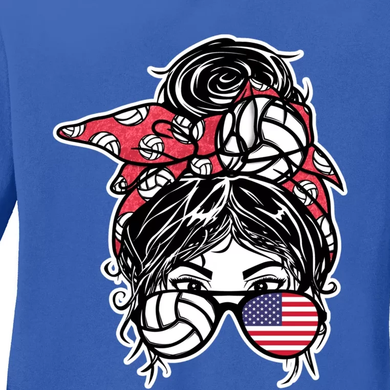 American Messy Bun Hair America Volleyball Fans Jersey Gift Ladies Long Sleeve Shirt