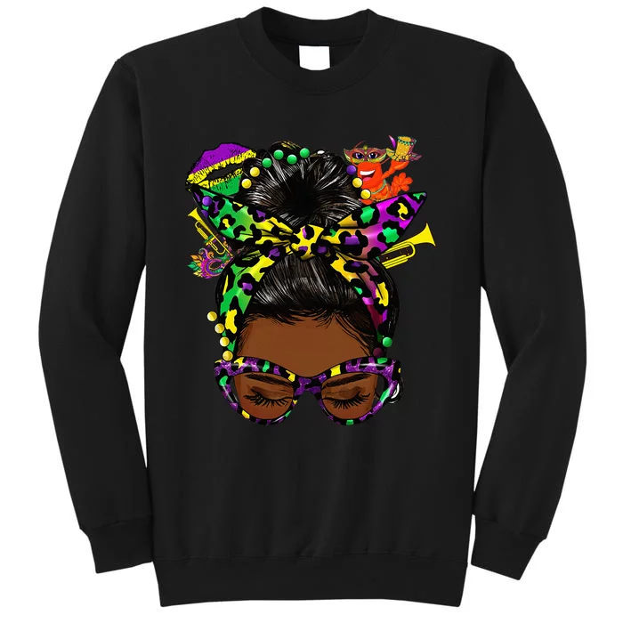 Afro Messy Bun Happy Mardi Gras Black Women Carnival Sweatshirt