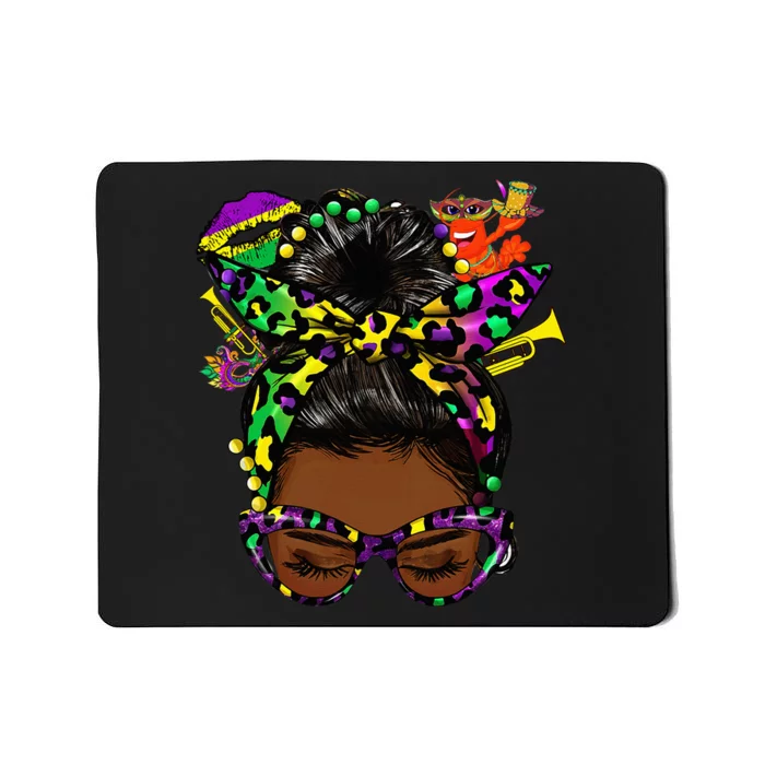 Afro Messy Bun Happy Mardi Gras Black Women Carnival Mousepad