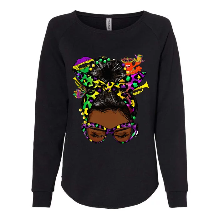 Afro Messy Bun Happy Mardi Gras Black Women Carnival Womens California Wash Sweatshirt