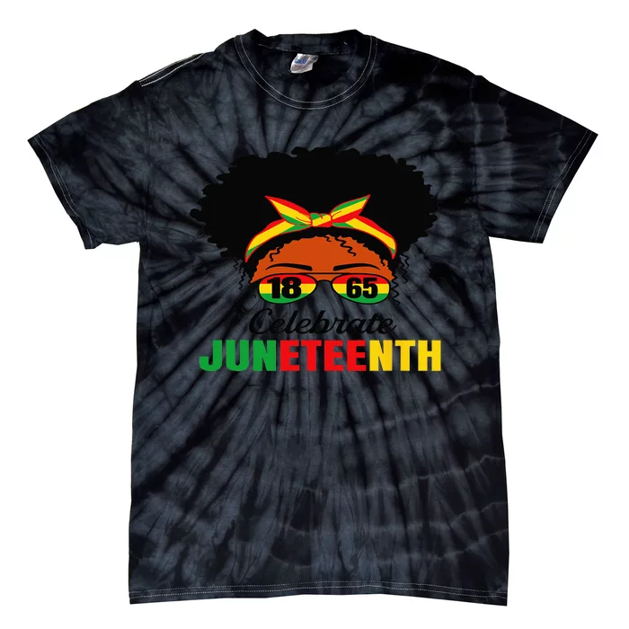 Awesome Messy Bun Celebrate Juneteenth Black History Tie-Dye T-Shirt