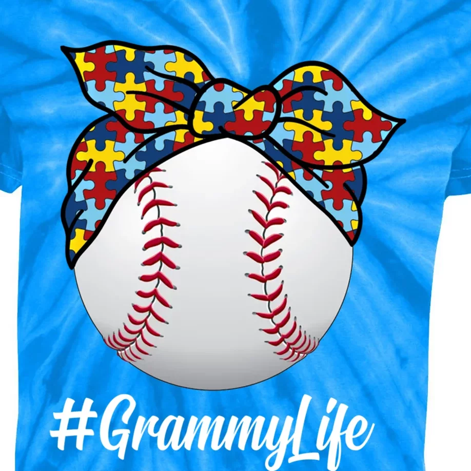 Autism Mom Baseball Grammy Life Autism Awareness Cool Gift Kids Tie-Dye T-Shirt