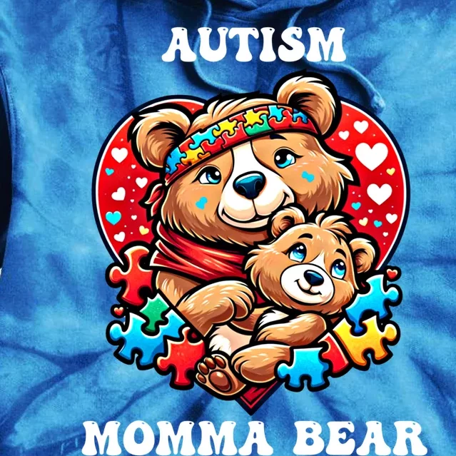 Autism Mama Bear Autism Awareness Mom Puzzle Gift Tie Dye Hoodie