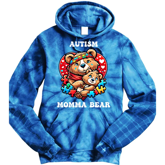 Autism Mama Bear Autism Awareness Mom Puzzle Gift Tie Dye Hoodie