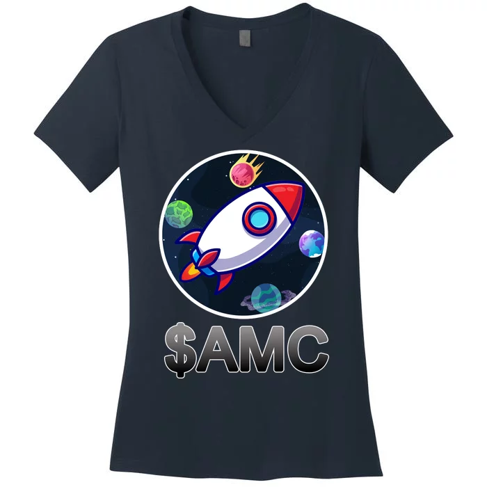 AMC Go To The Moon Rocket Ship Women's V-Neck T-Shirt