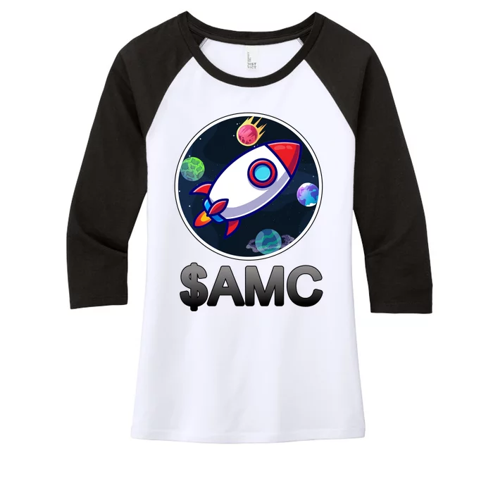 AMC Go To The Moon Rocket Ship Women's Tri-Blend 3/4-Sleeve Raglan Shirt