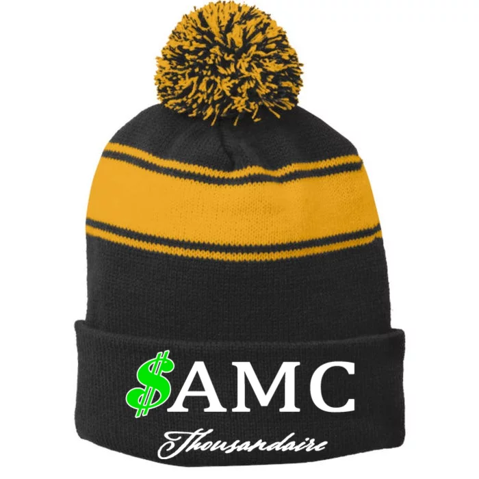 AMC Stocks Symbol Thousandaire Stripe Pom Pom Beanie