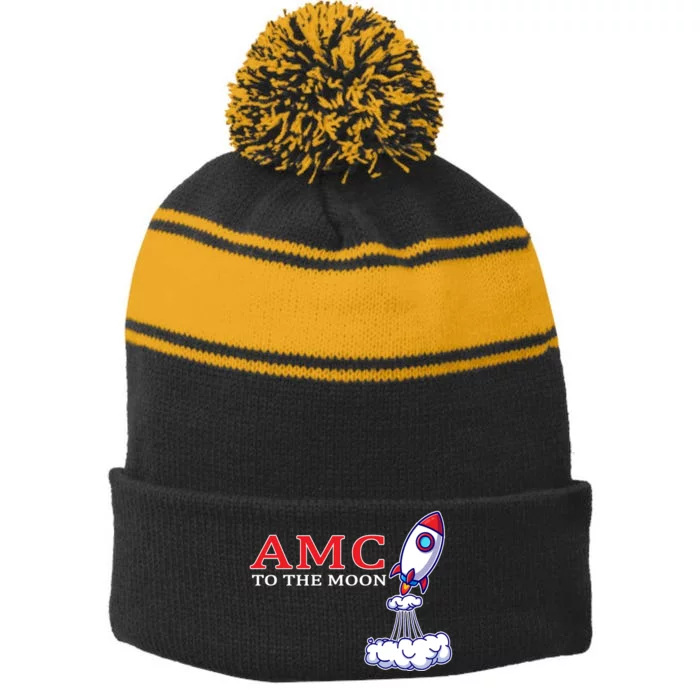 AMC Stocks To The Moon Wall Street Stripe Pom Pom Beanie