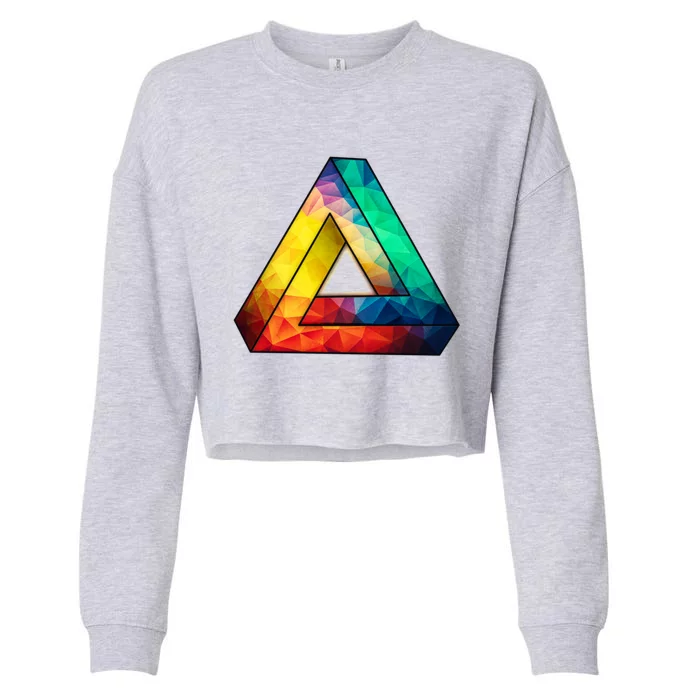 Abstract Multi Color Cubizm Painting Cropped Pullover Crew