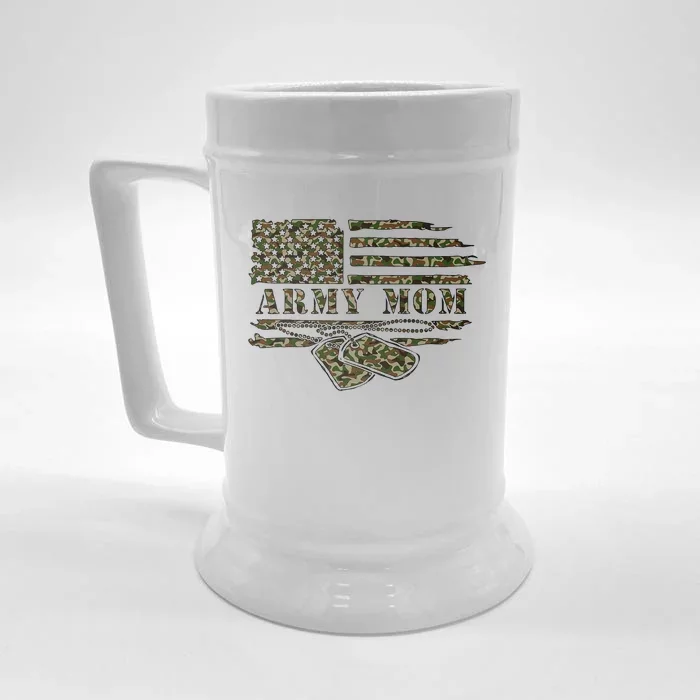 A.R.M.Y M.O.M Camo Us Flag Dog Tag Mothers Day Front & Back Beer Stein