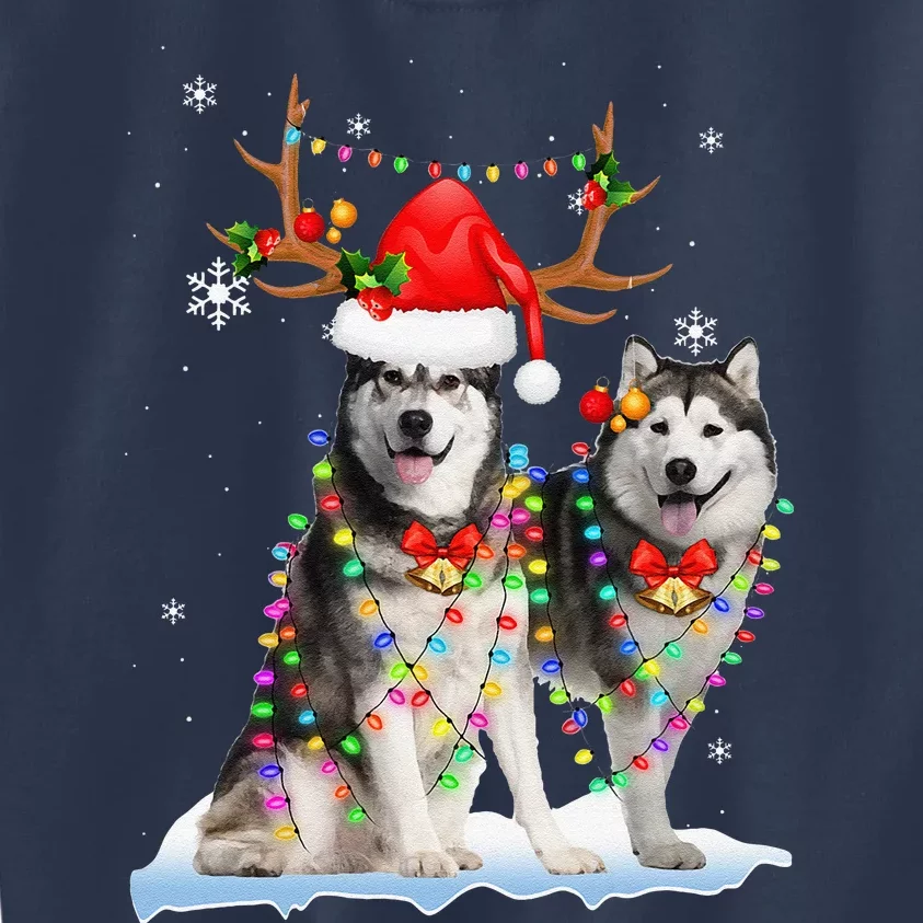 Alaskan Malamute Christmas Tree Lights Reindeer Xmas Pajama Kids Sweatshirt