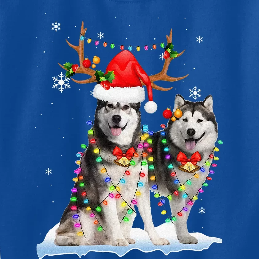 Alaskan Malamute Christmas Tree Lights Reindeer Xmas Pajama Kids Sweatshirt