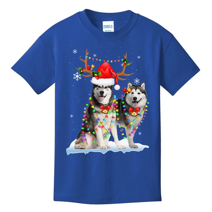 Alaskan Malamute Christmas Tree Lights Reindeer Xmas Pajama Kids T-Shirt