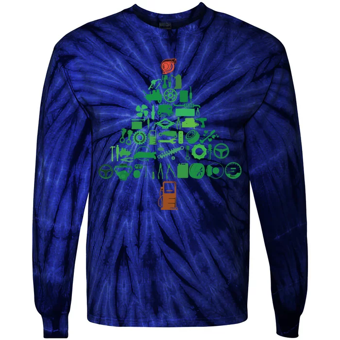 Auto Mechanic Car Engineer Holiday Christmas Tree Racing Fan Tie-Dye Long Sleeve Shirt