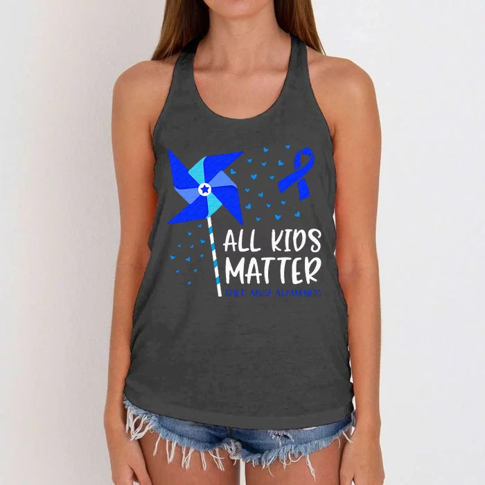 All Matter Child Abuse Prevention Awareness Pinwheel Women's Knotted Racerback Tank