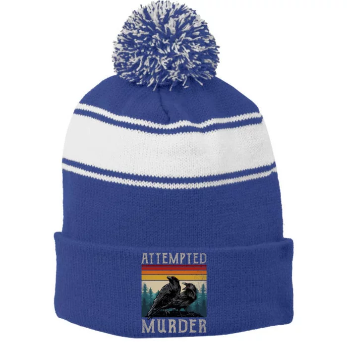 Attempted Murder Crows Stripe Pom Pom Beanie