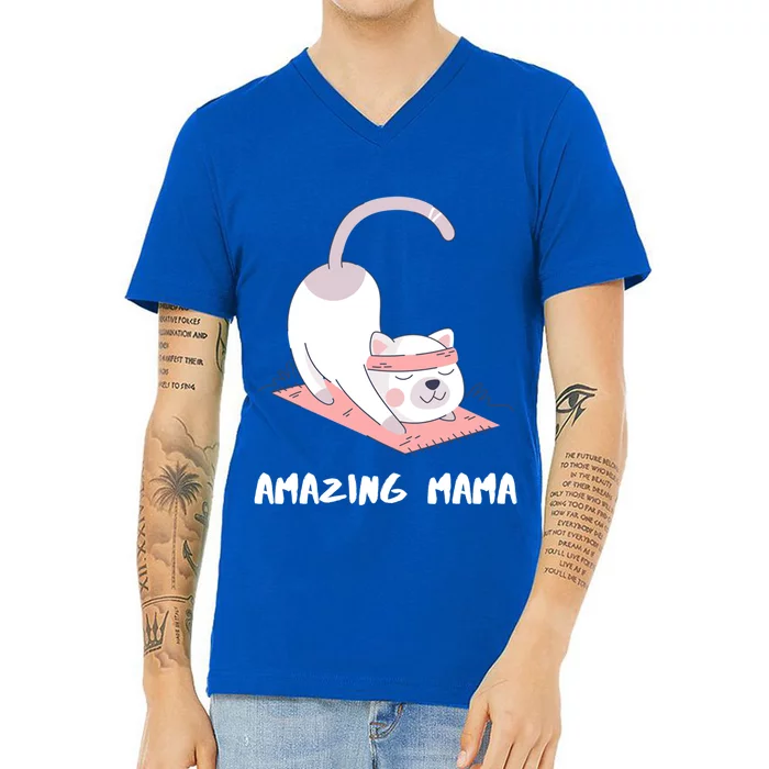 Amazing Mama Cat Yoga Mom Cute Gift V-Neck T-Shirt