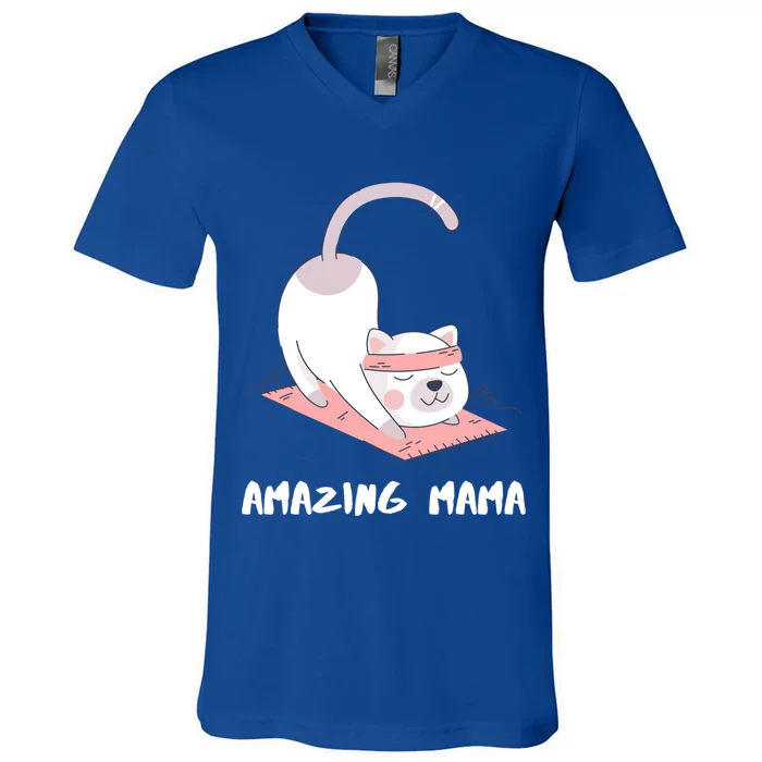 Amazing Mama Cat Yoga Mom Cute Gift V-Neck T-Shirt