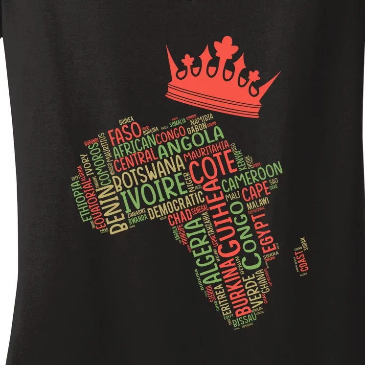 African Map Cloud Gift For Black History Month Women's V-Neck T-Shirt