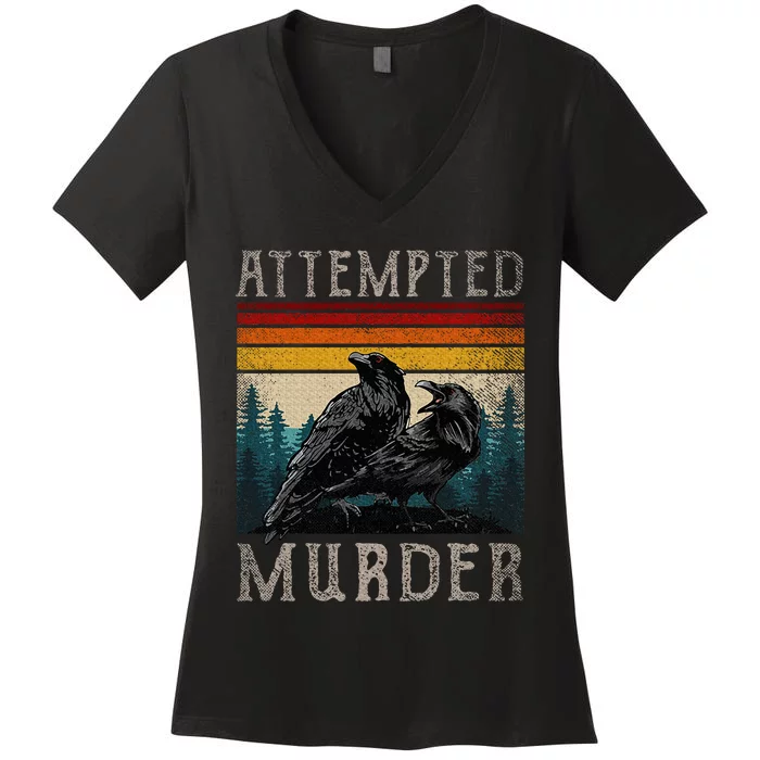 Attempted Murder Crows & Raven Edgar Allen Poe Women's V-Neck T-Shirt