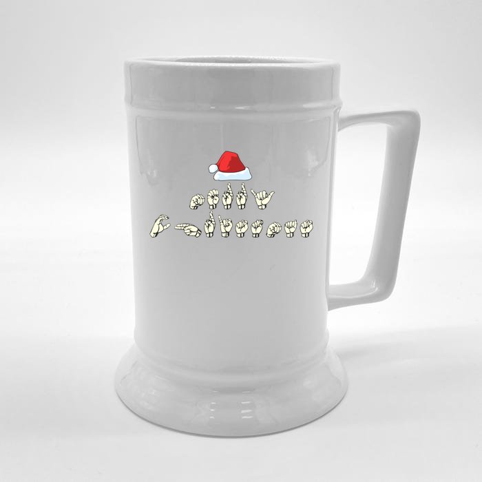 Asl Merry Christmas Sign Language Wish Funny Santa Hat Gift Great Gift Front & Back Beer Stein