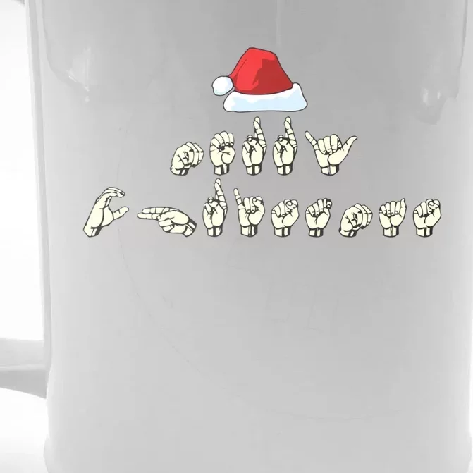 Asl Merry Christmas Sign Language Wish Funny Santa Hat Gift Great Gift Front & Back Beer Stein