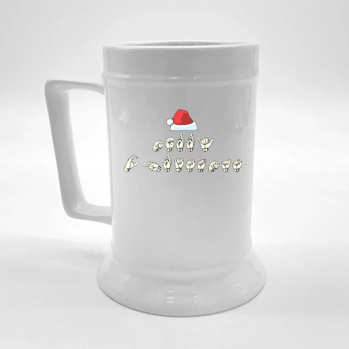 Asl Merry Christmas Sign Language Wish Funny Santa Hat Gift Great Gift Front & Back Beer Stein