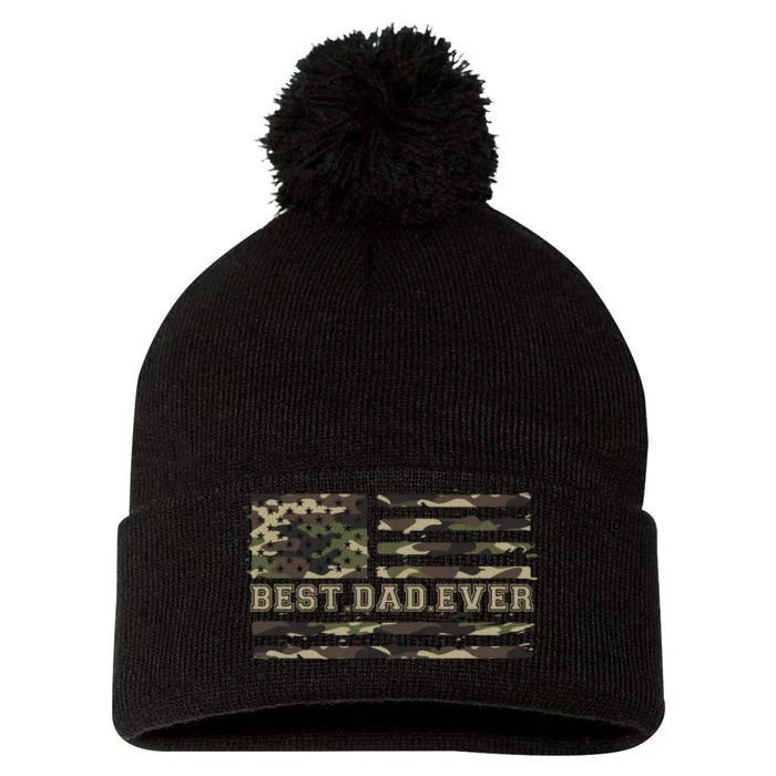 American Military Camouflage Flag Funny Gift Best Dad Ever Pom Pom 12in Knit Beanie