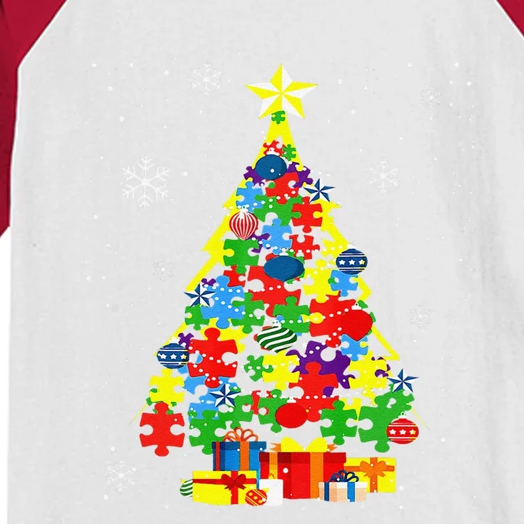 Autism Merry Christmas Autism Awareness Puzzel Xmas Pajama Gift Kids Colorblock Raglan Jersey