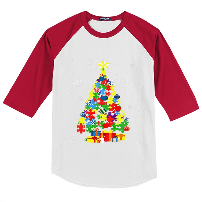 Autism Merry Christmas Autism Awareness Puzzel Xmas Pajama Gift Kids Colorblock Raglan Jersey