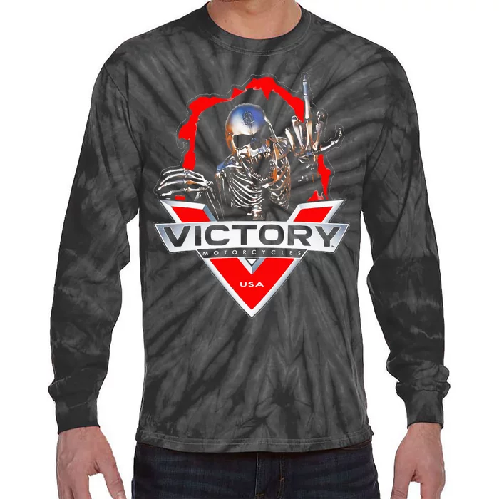 American Motor Cycles Victory Usa Skeleton Tie-Dye Long Sleeve Shirt