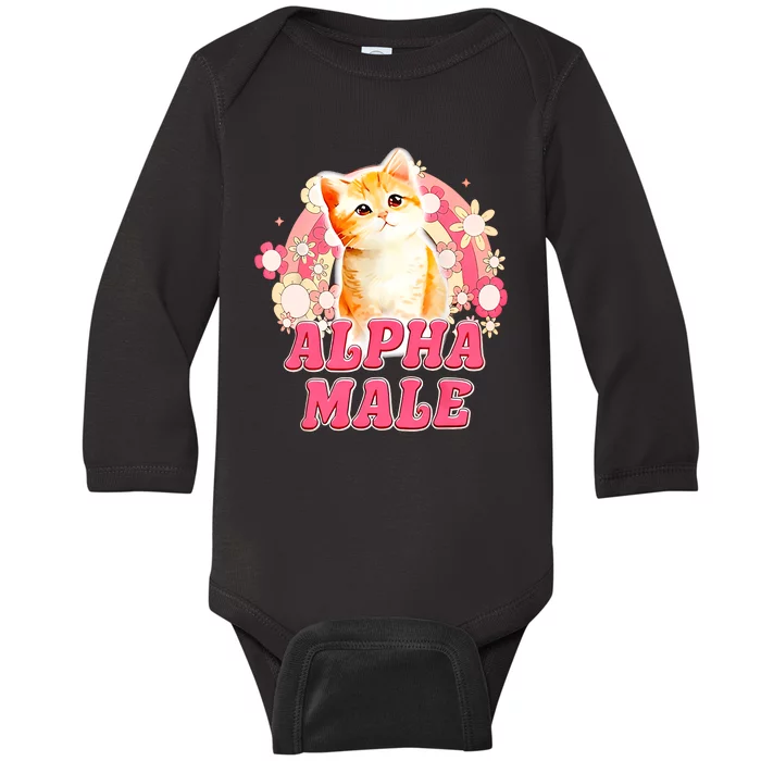 Alpha Male Cat Kitten Funny For Men Women Baby Long Sleeve Bodysuit