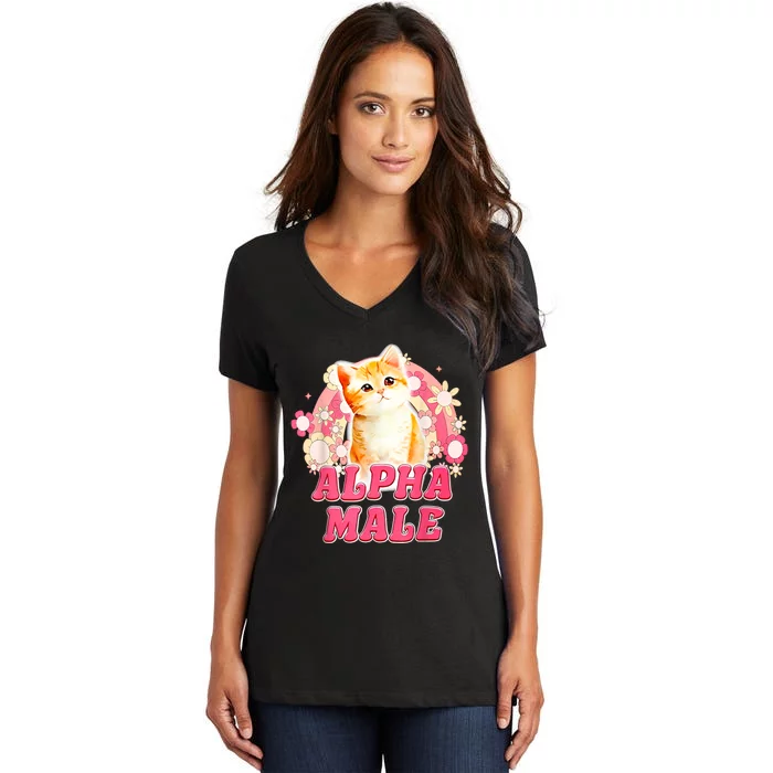 Alpha Male Cat Kitten Funny Women's V-Neck T-Shirt