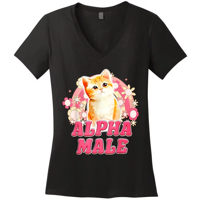 Alpha Male Cat Kitten Funny Women's V-Neck T-Shirt