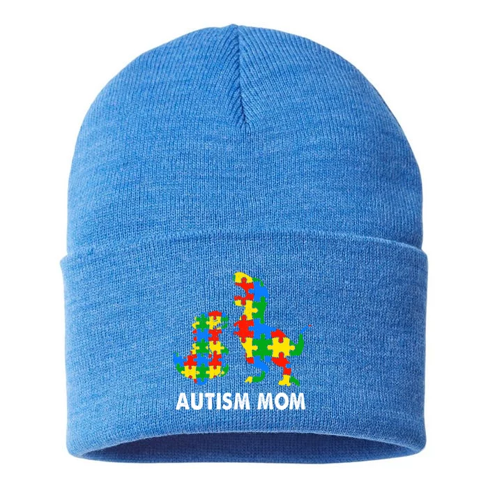 Autism Mom Dinosaur Lovers Dino Mommy Mama Autism Awareness Funny Gift Sustainable Knit Beanie