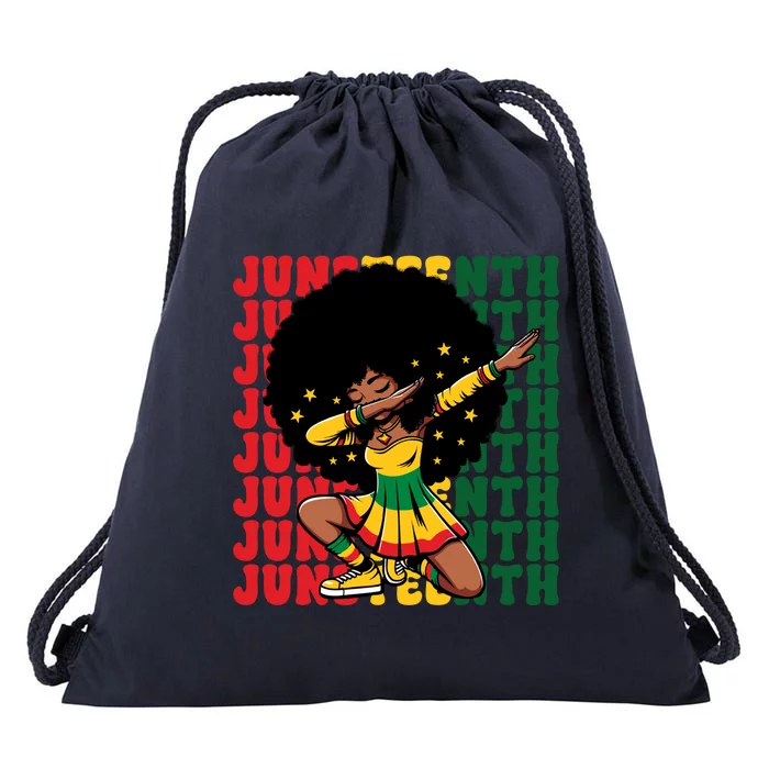 Afro Melanin Dabbing Black Junenth Black History Gift Drawstring Bag