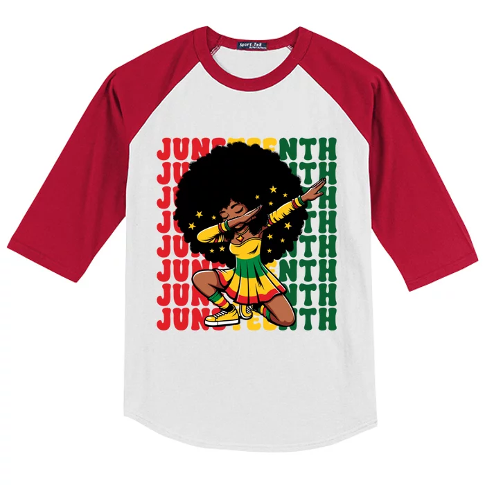 Afro Melanin Dabbing Black Junenth Black History Gift Kids Colorblock Raglan Jersey